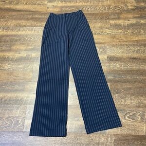 Love Tree Navy Blue White Stripe High Waist Straight Wide Leg Pant Womens Small